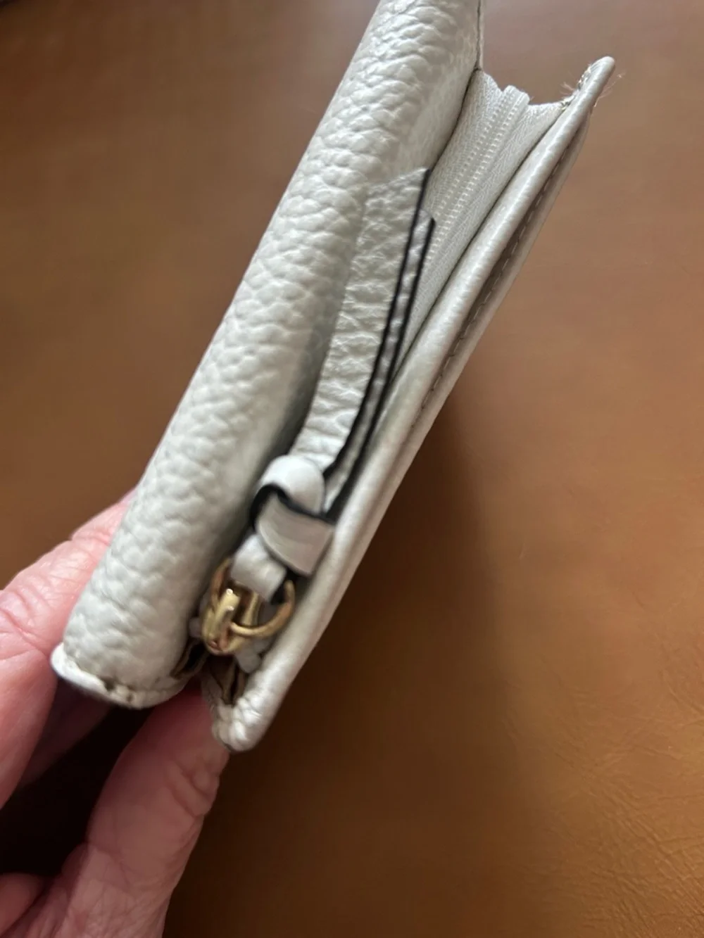 Lodis Cream Pebbled Leather Tri-Fold Wallet